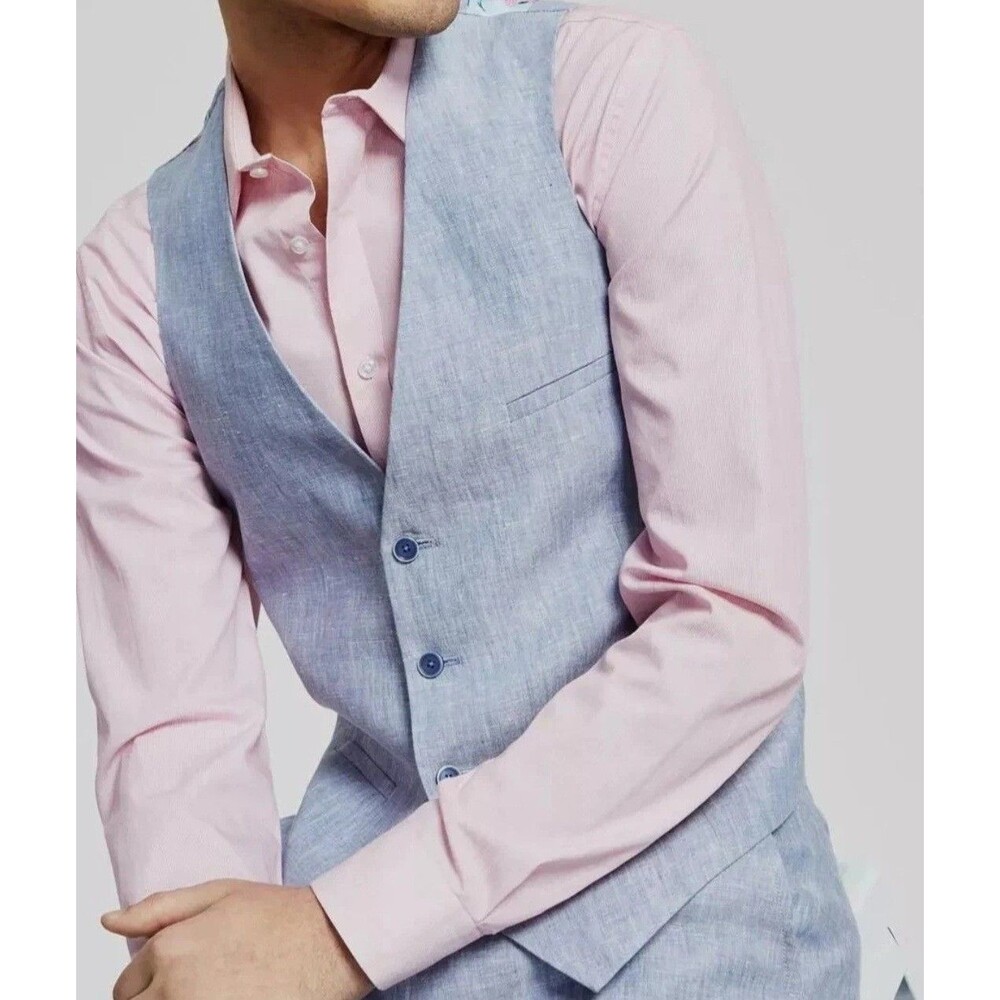Bar III Slim-Fit Linen Suit Vest, Medium